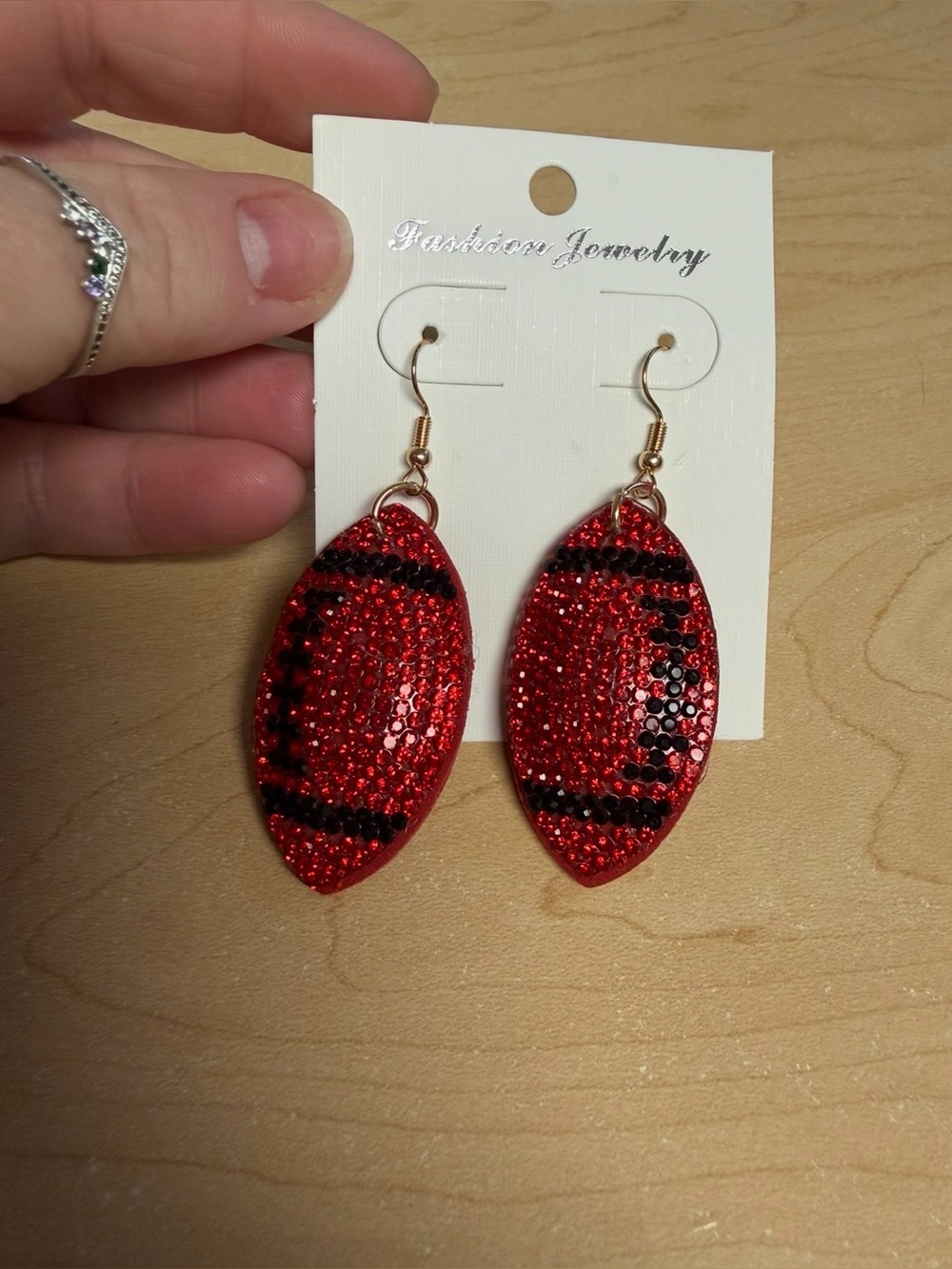 Fashion Jewelry Red and Black Crystal Football Drop Earrings